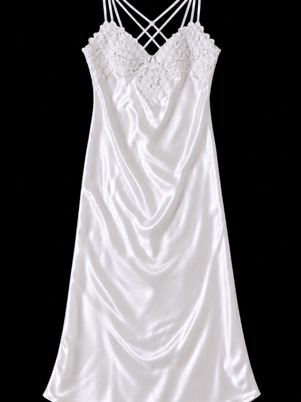 Alexandra Nicole White Bridal Satin Feel Lace Nightgown Medium